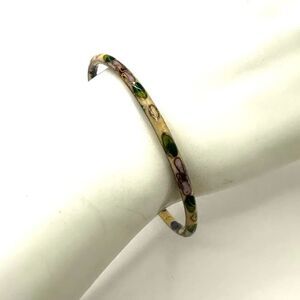 Green and tan cloisonné bangle bracelet